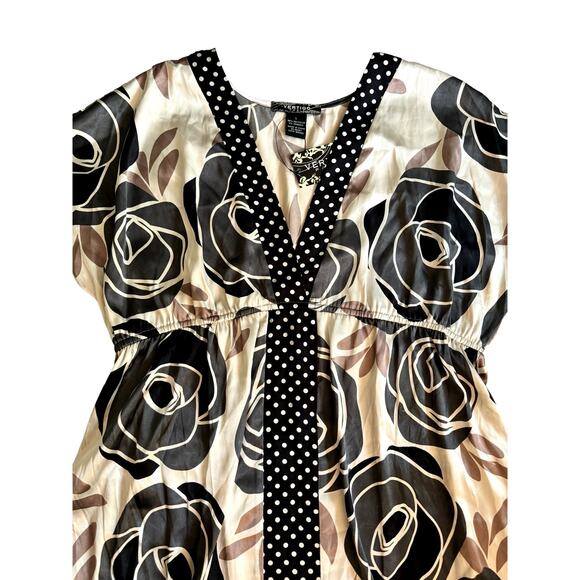 Vertigo Satin Floral V Neck Short Sleeve Sexy NEW Office Blouse Top Work Large - Picture 5 of 6